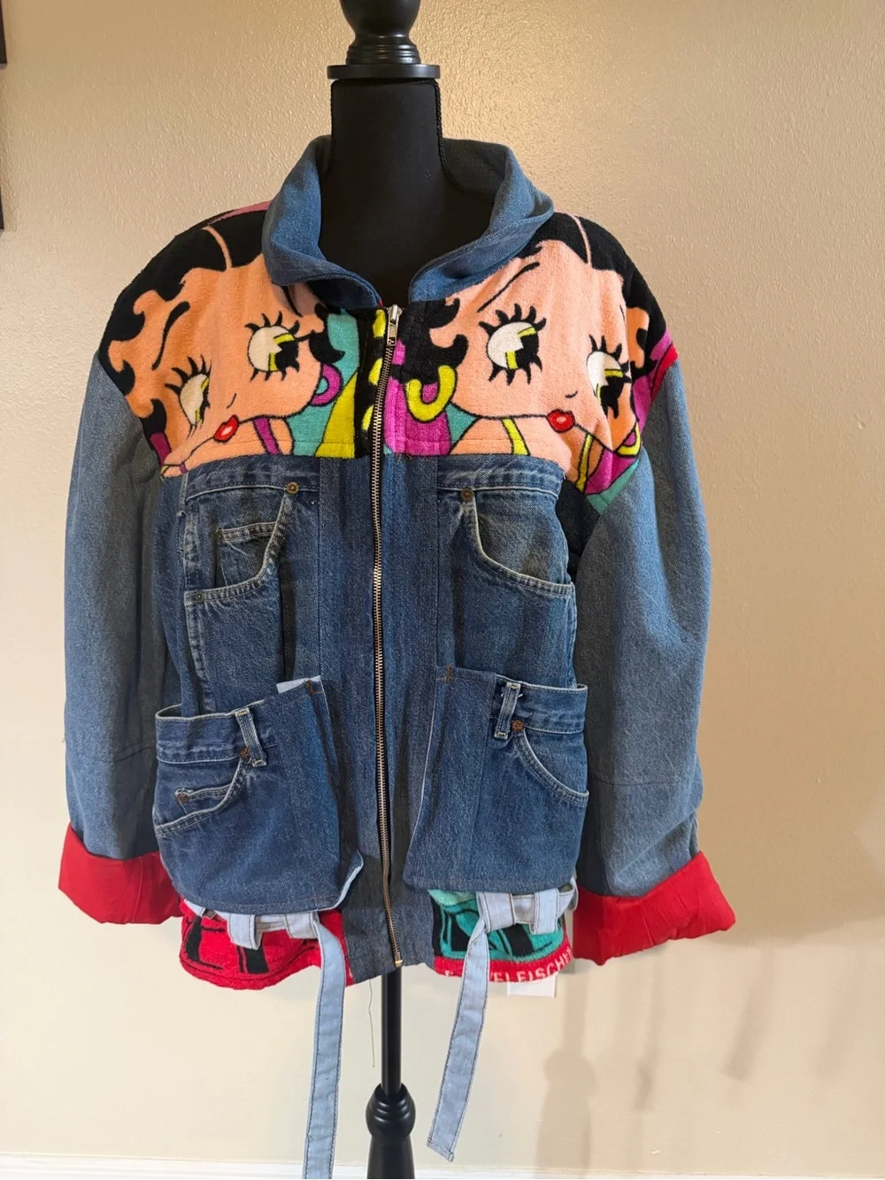 Bold Betty Boop Denim Jacket with Teal & Pink Graphic